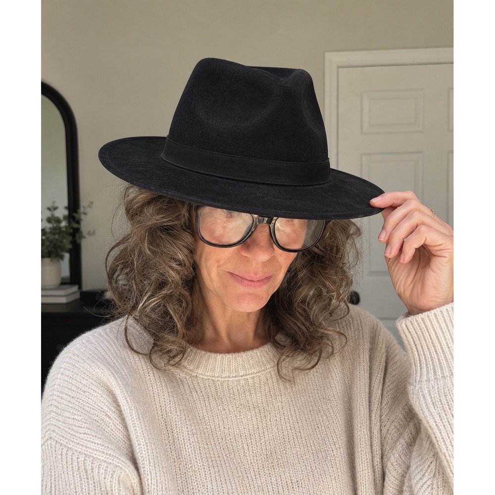 Black Wide Brim Fedora Hat Western Boho Indie Festival Unisex